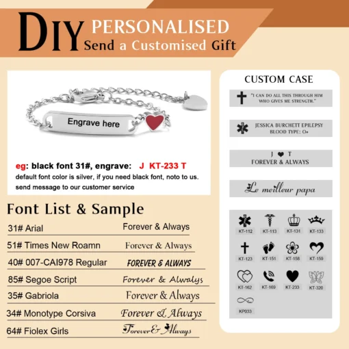 Bracelet coeur personnalisé pour petite fille et garçon – Image 4