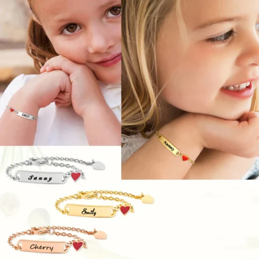 Bracelet coeur personnalisé pour petite fille et garçon